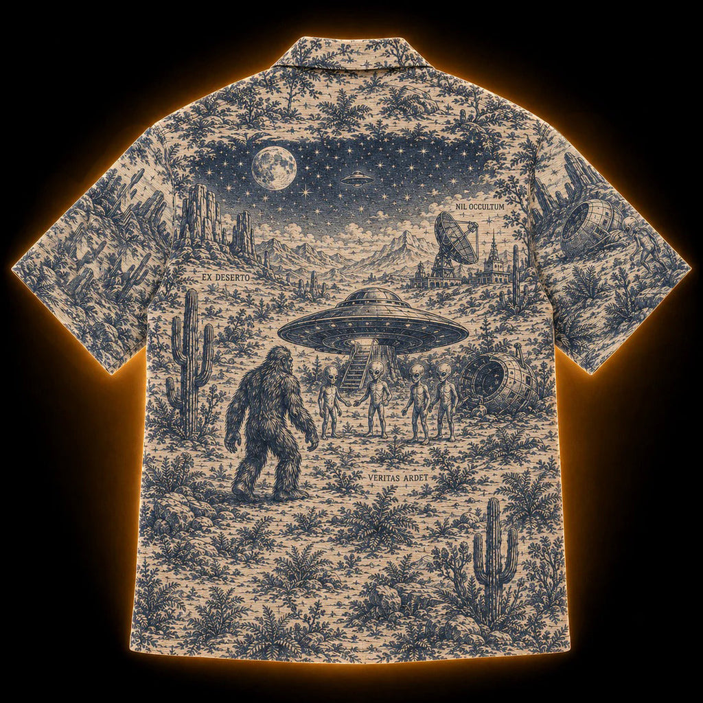 Crosfil Desert 1947 Hawaiian Shirt — Roswell UFO & Bigfoot Print
