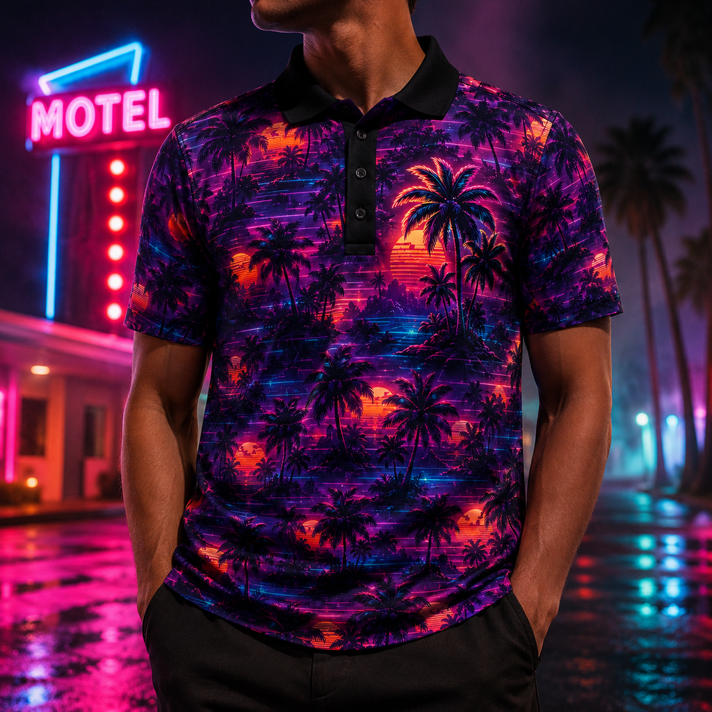 Neon Coast XIII — Synthwave Polo Shirt