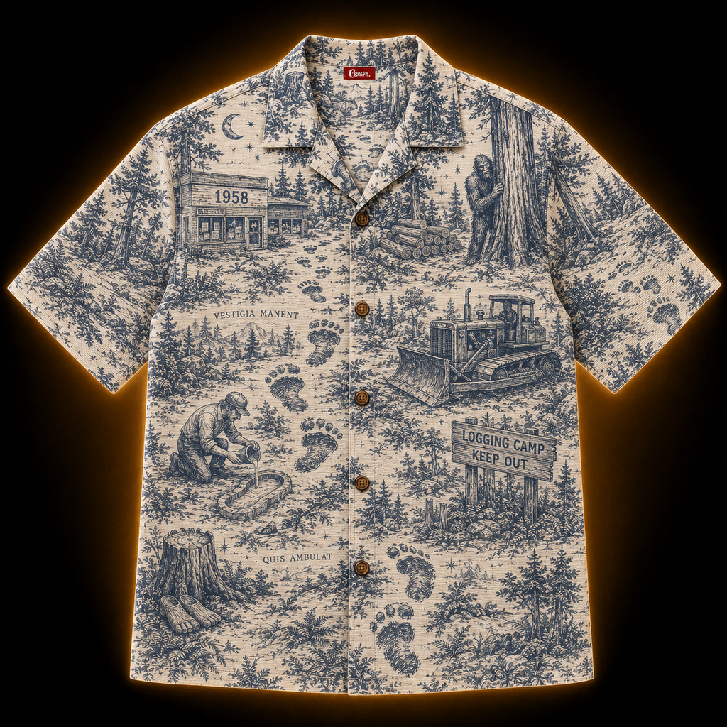 Crosfil The Footprints 1958 Hawaiian Shirt — Bigfoot Toile Print