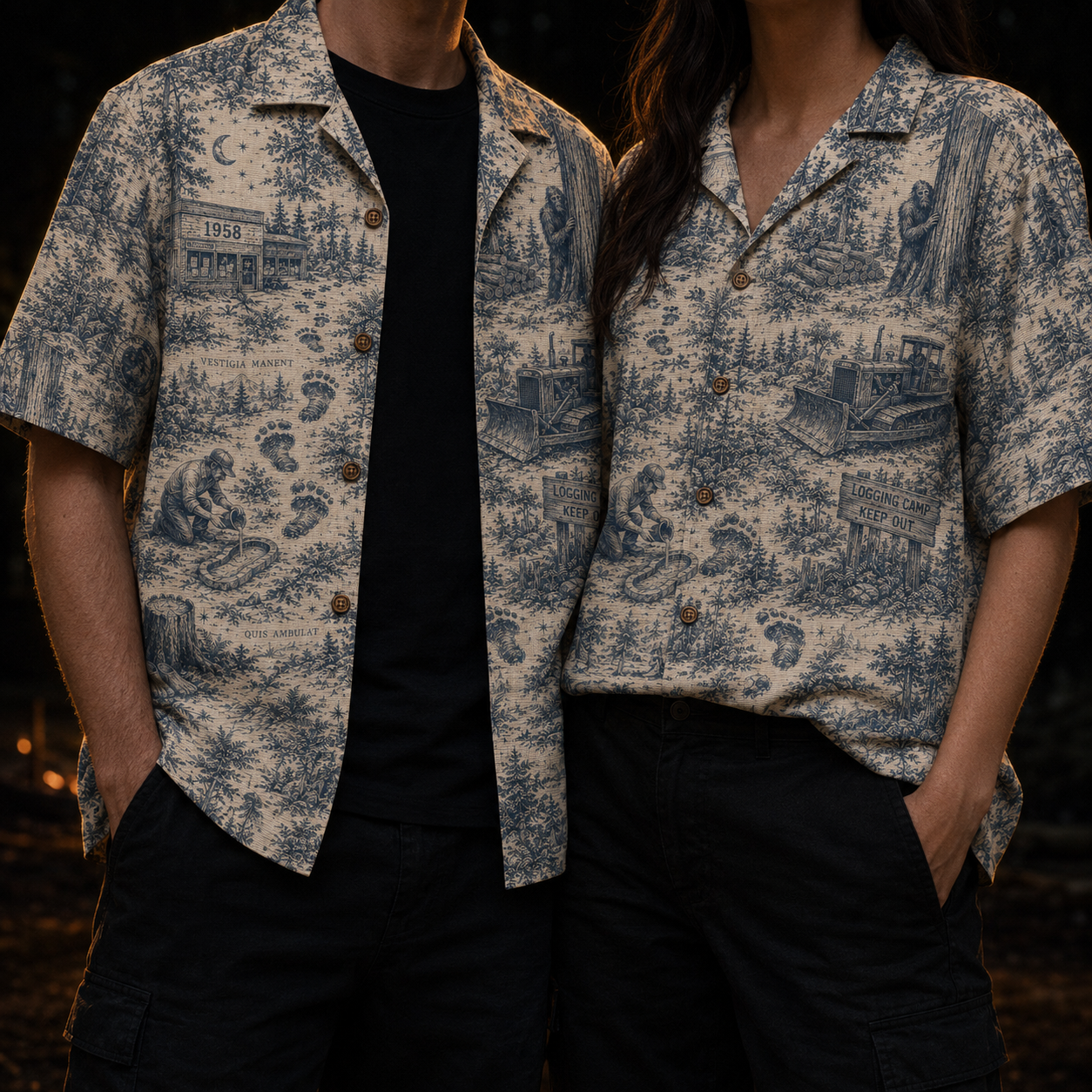 Crosfil The Footprints 1958 Hawaiian Shirt — Bigfoot Toile Print