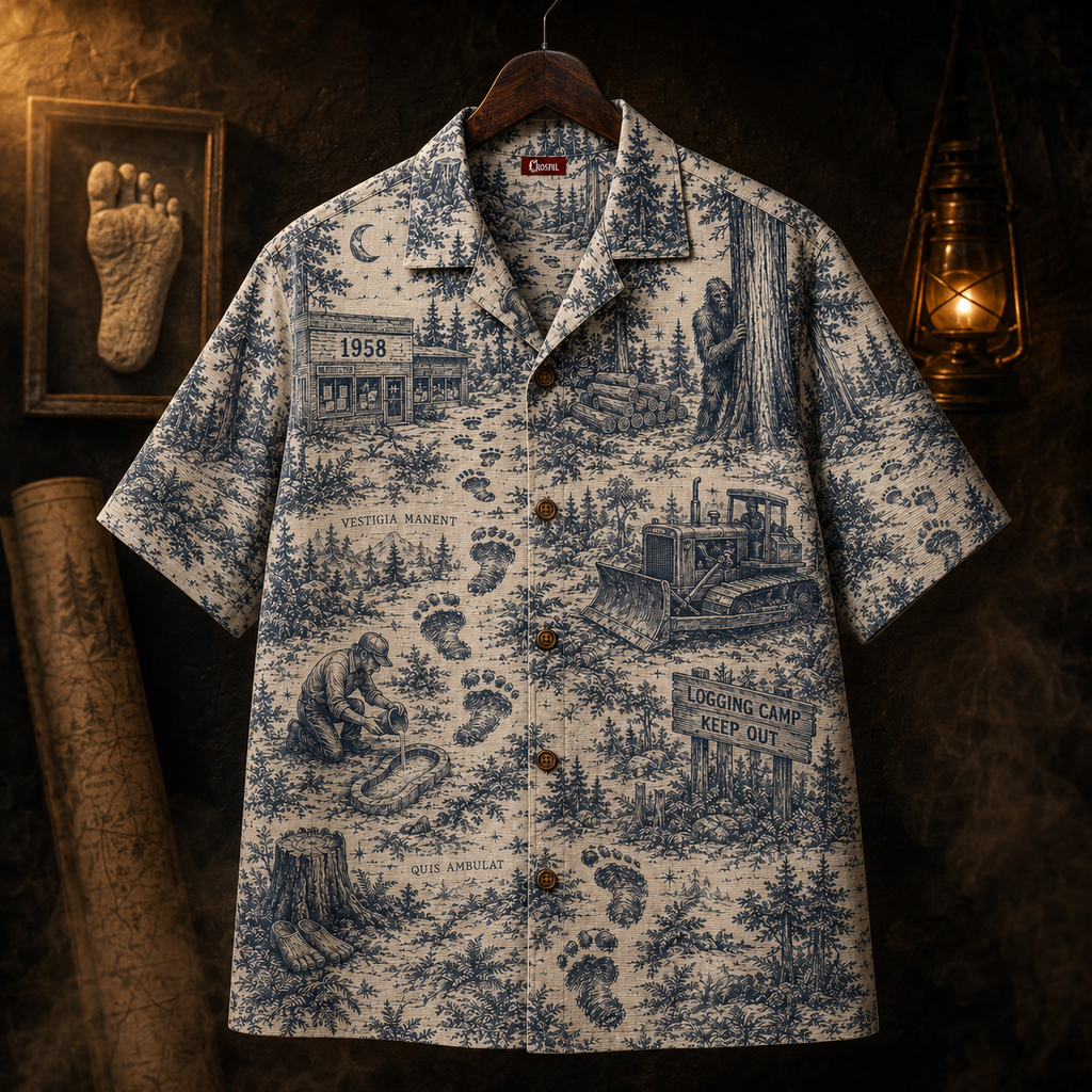 Crosfil The Footprints 1958 Hawaiian Shirt — Bigfoot Toile Print