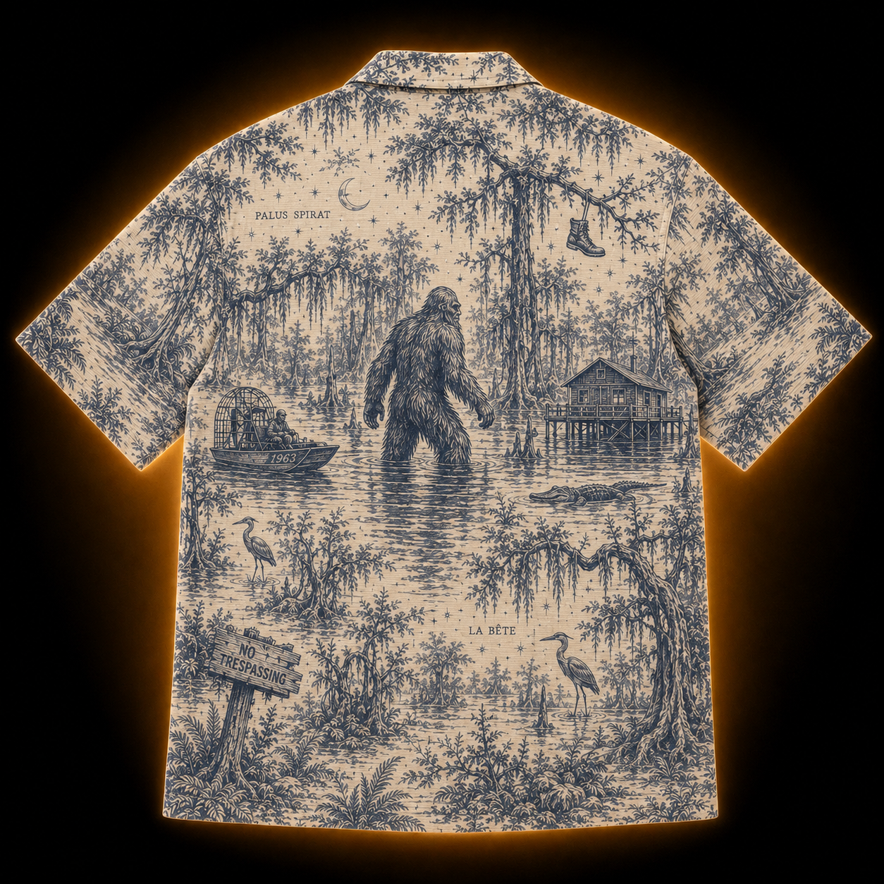 Crosfil The Bayou File 1963 Hawaiian Shirt — Swamp Bigfoot Toile Print