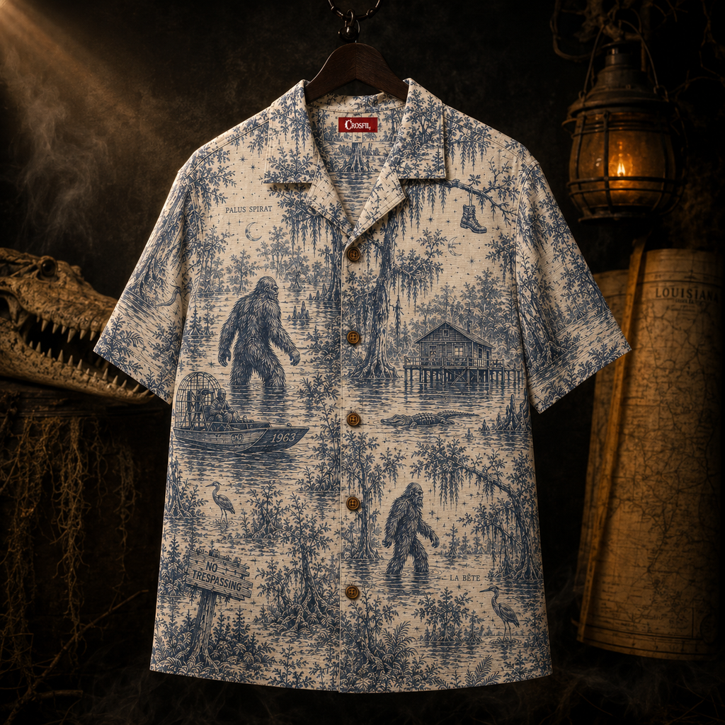 Crosfil The Bayou File 1963 Hawaiian Shirt — Swamp Bigfoot Toile Print