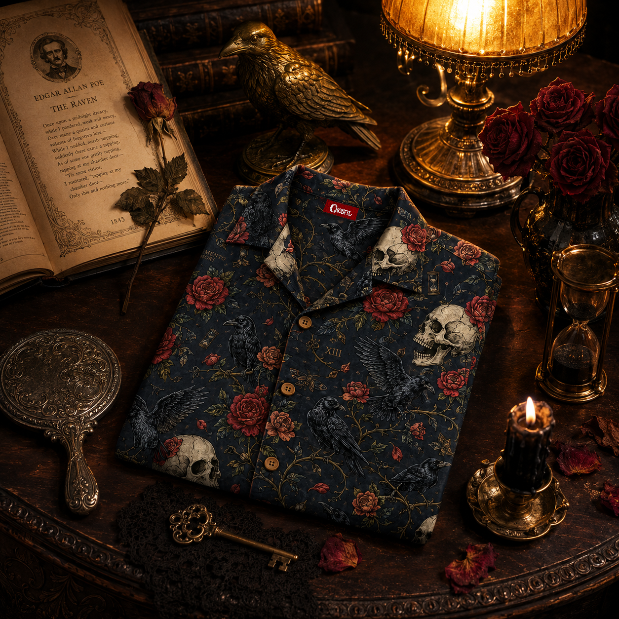 Ravens & Roses — Memento Mori Hawaiian Shirt