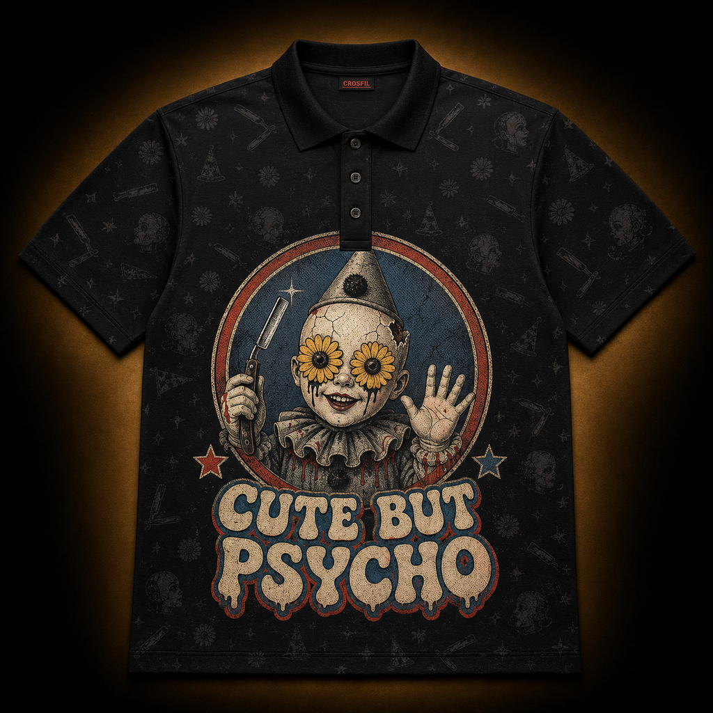 Cute But Psycho — Vintage Horror Clown Polo Shirt