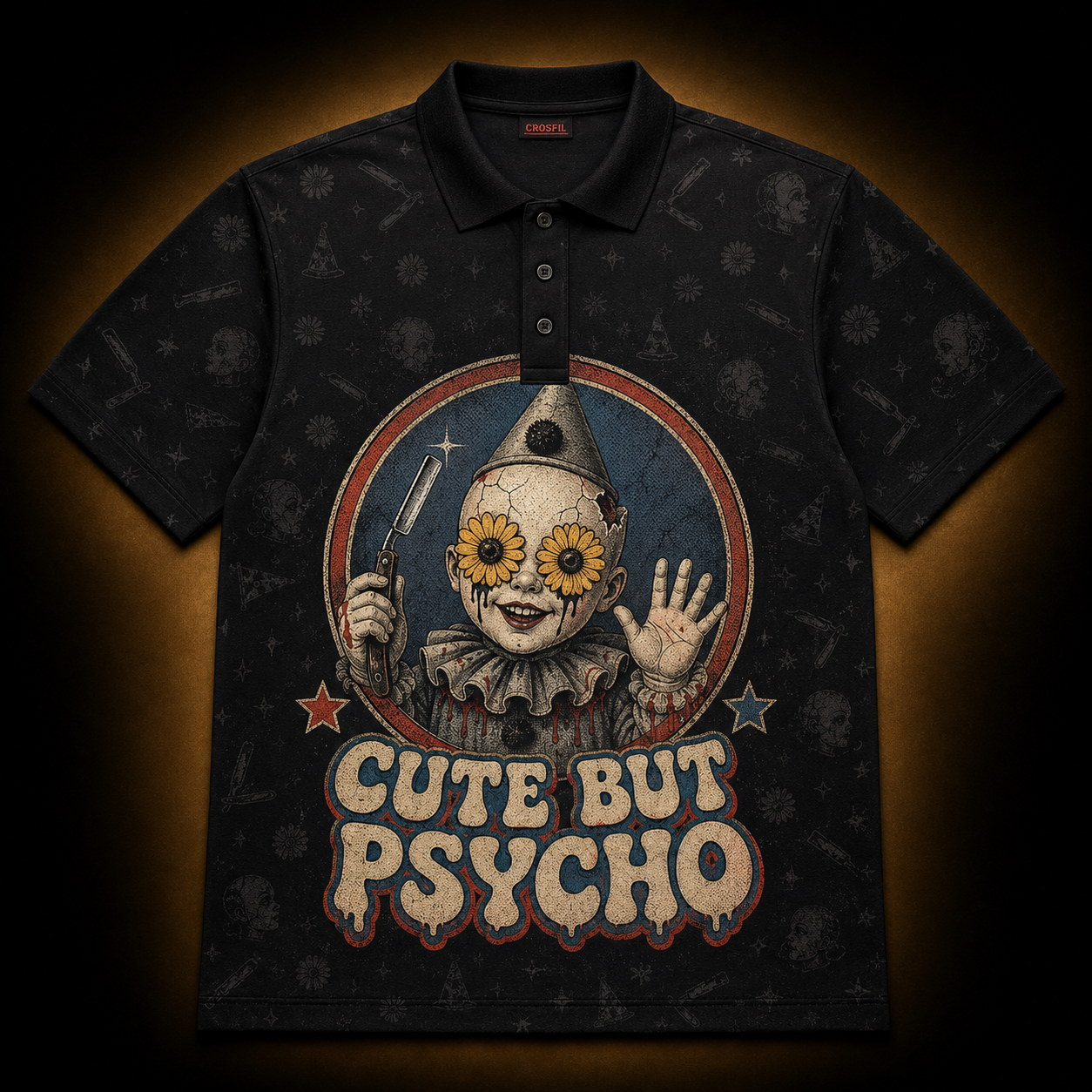 Cute But Psycho — Vintage Horror Clown Polo Shirt
