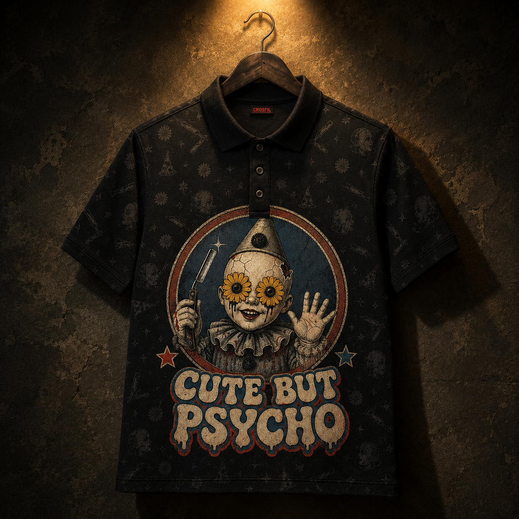 Cute But Psycho — Vintage Horror Clown Polo Shirt