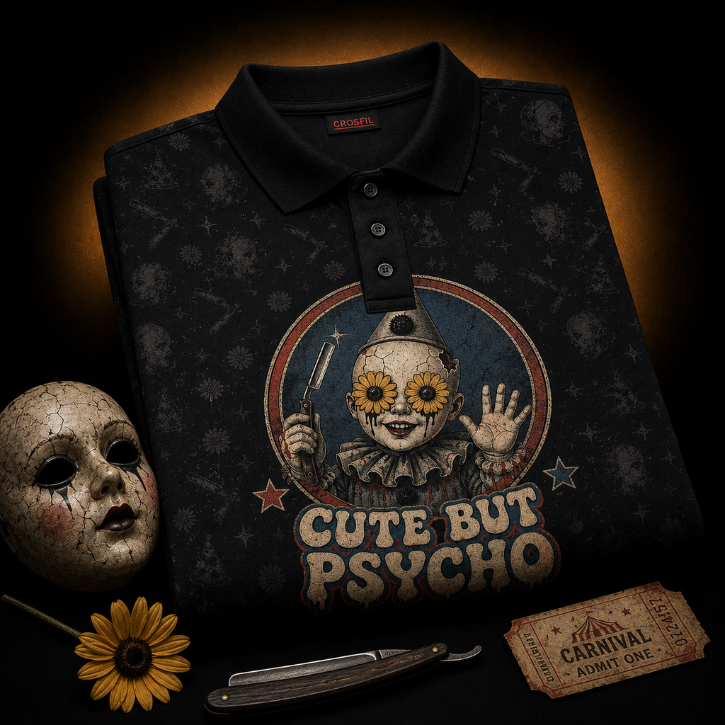 Cute But Psycho — Vintage Horror Clown Polo Shirt