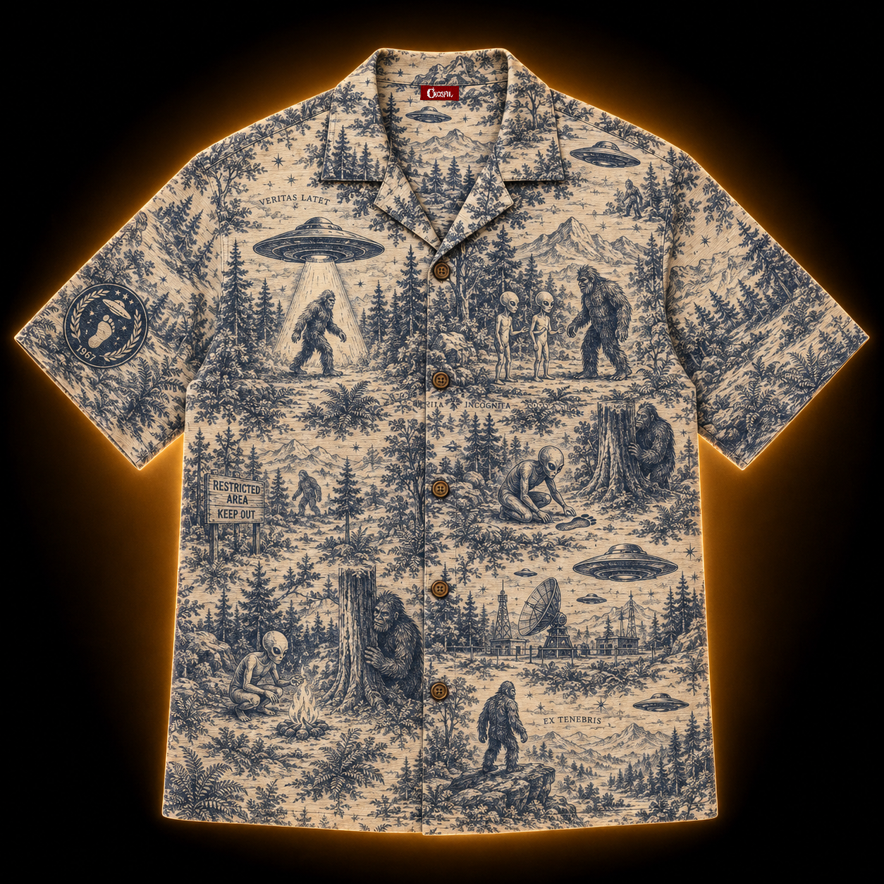 Toile de Cryptide — Vintage Cryptid Narrative Hawaiian Shirt