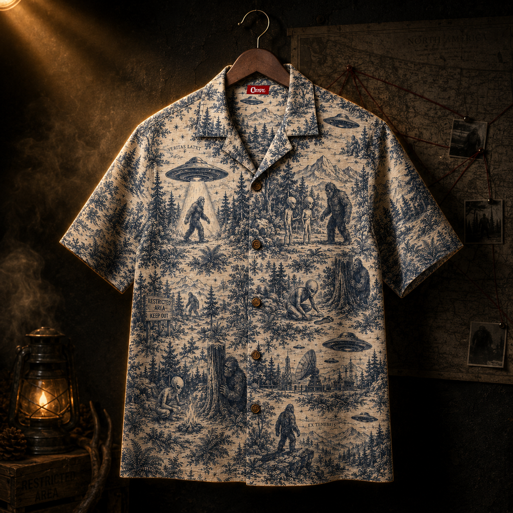 Toile de Cryptide — Vintage Cryptid Narrative Hawaiian Shirt