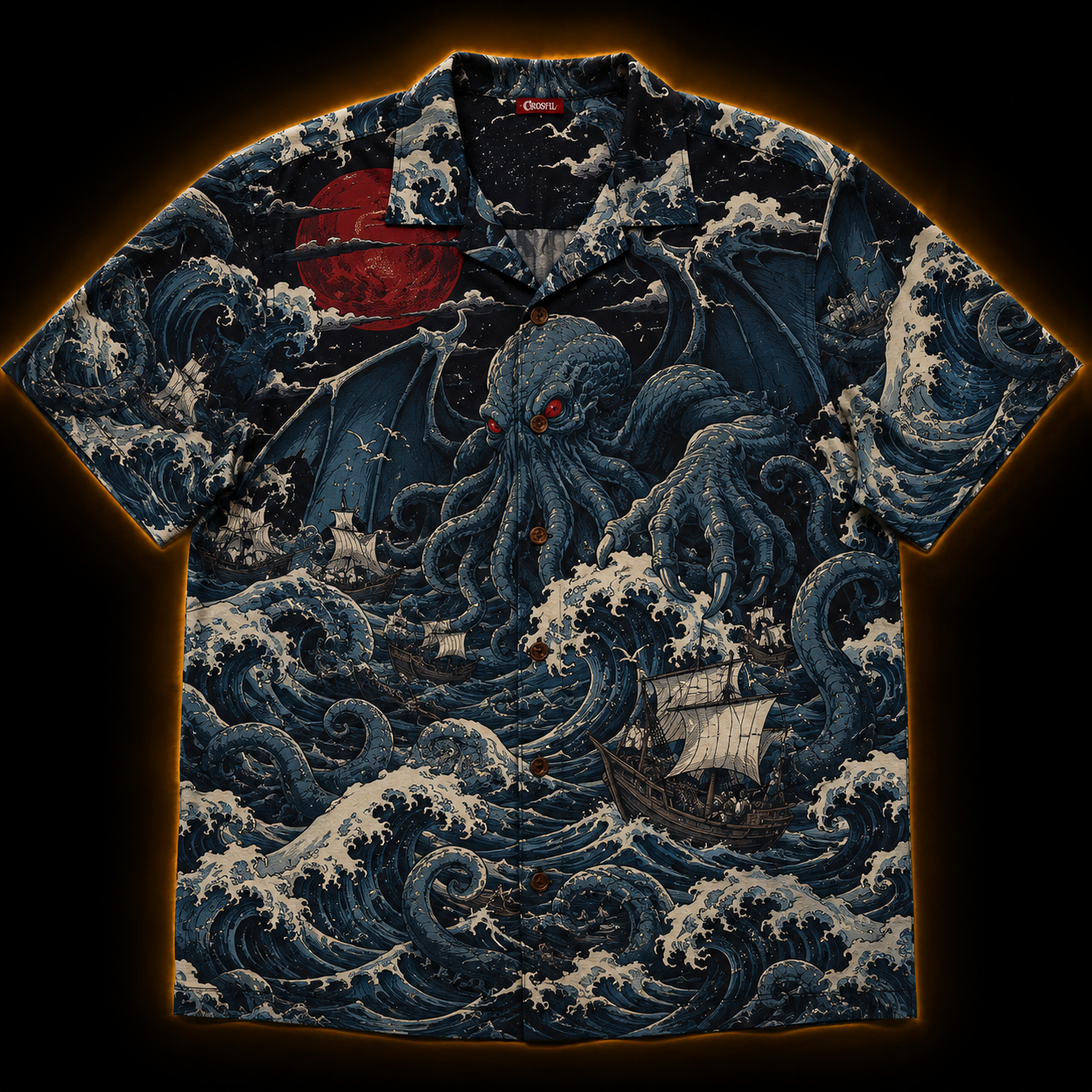 Kaiju Rising Hawaiian Shirt — Cthulhu Blood Moon Wave