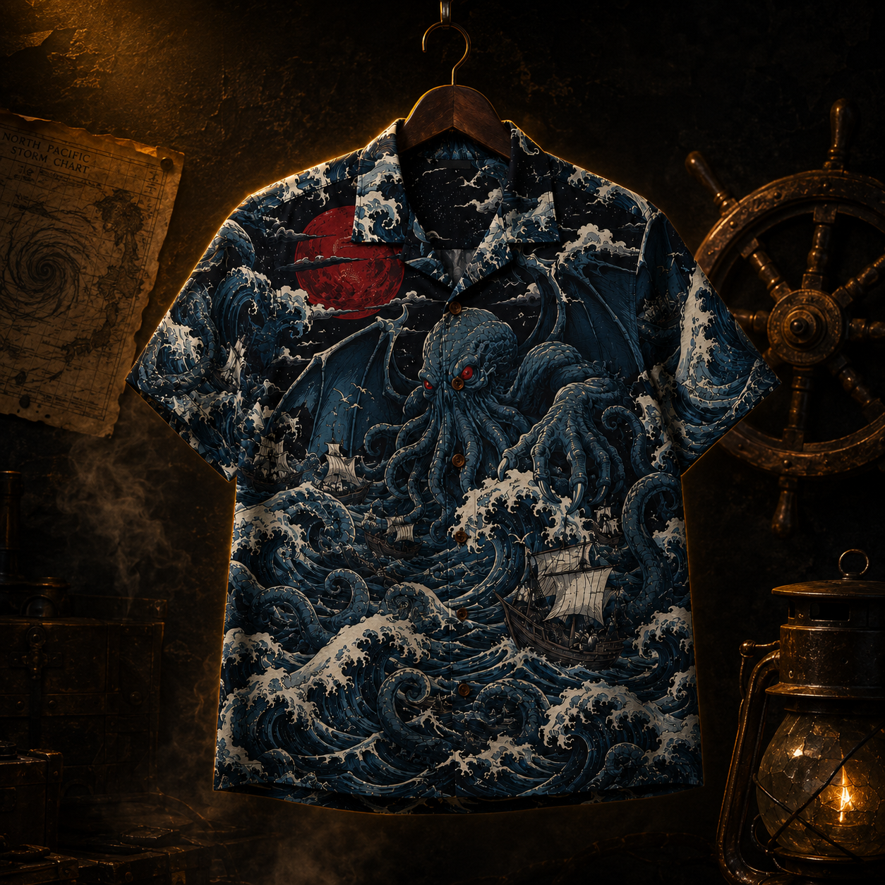 Kaiju Rising Hawaiian Shirt — Cthulhu Blood Moon Wave