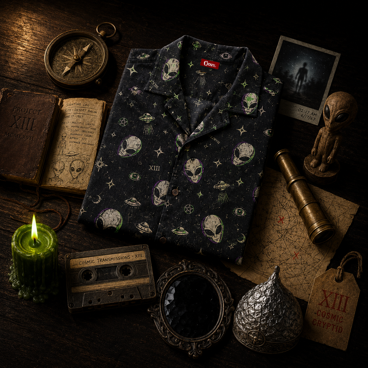 Cosmic Cryptid XIII — Alien Micro-Repeat Hawaiian Shirt
