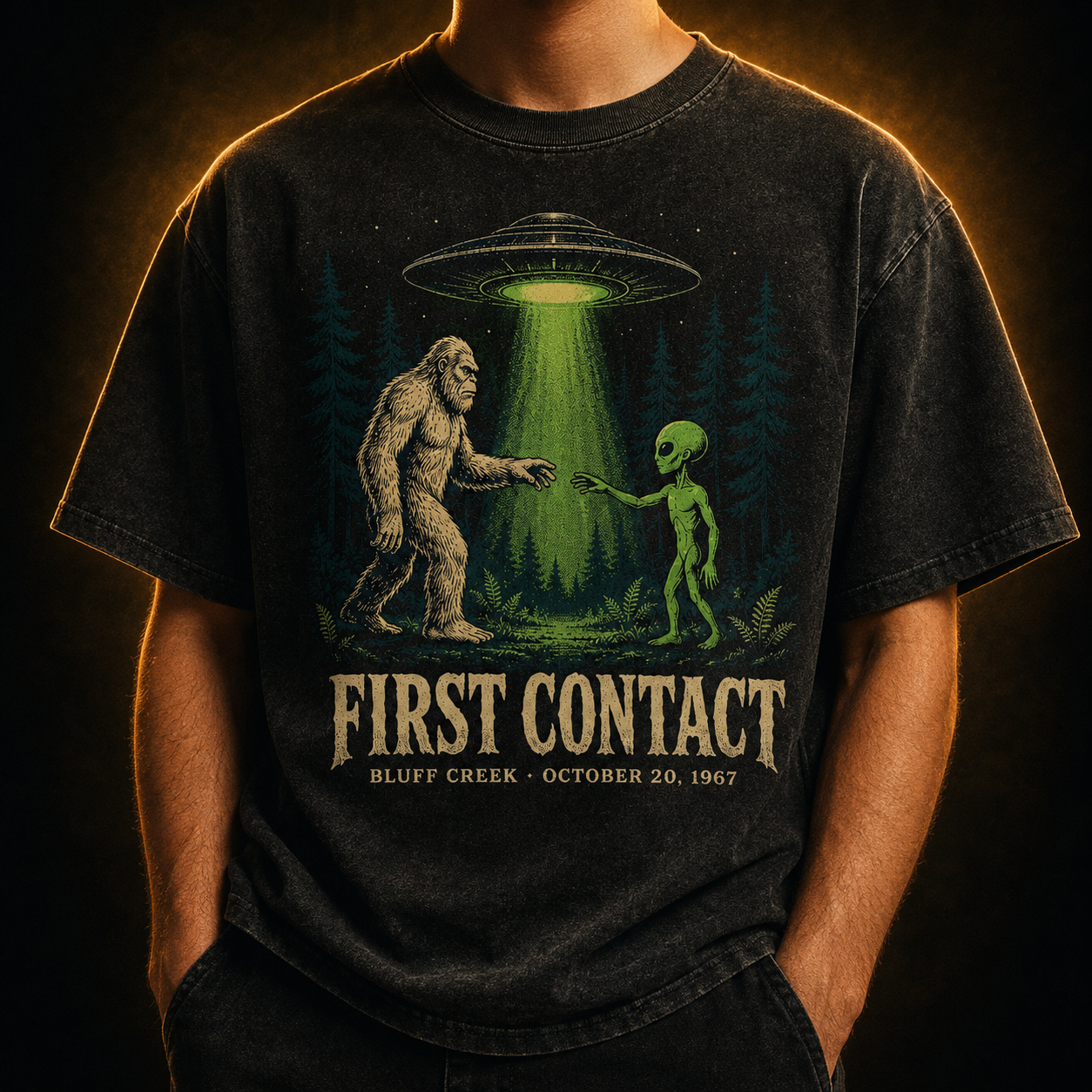 First Contact — Bluff Creek '67 Cryptid Washed T-Shirt