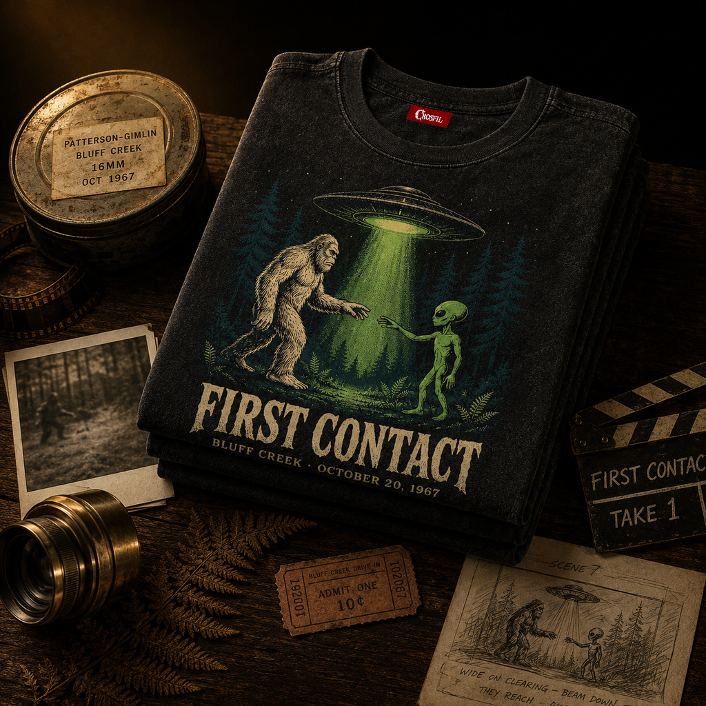 First Contact — Bluff Creek '67 Cryptid Washed T-Shirt