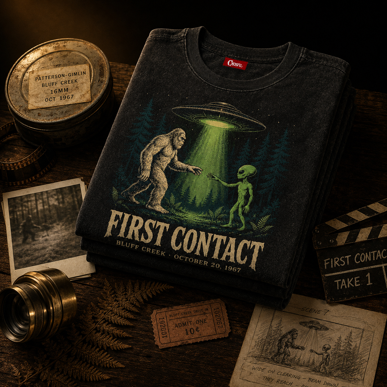 First Contact — Bluff Creek '67 Cryptid Washed T-Shirt