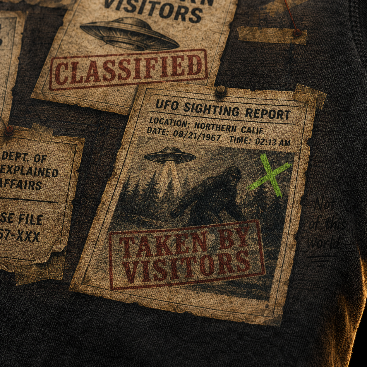 Missing Cryptids — Bulletin Board Collage Washed T-Shirt