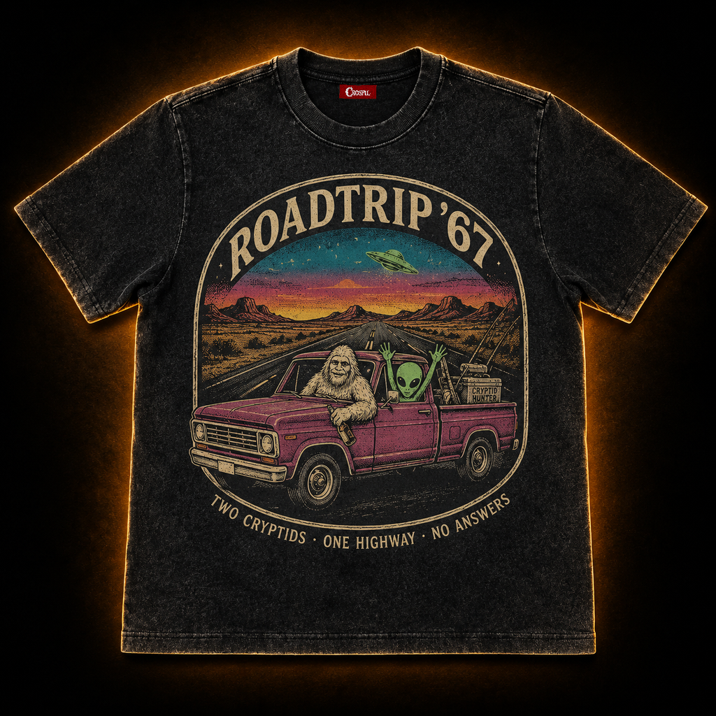 Roadtrip '67 — Two Cryptids One Highway Washed T-Shirt