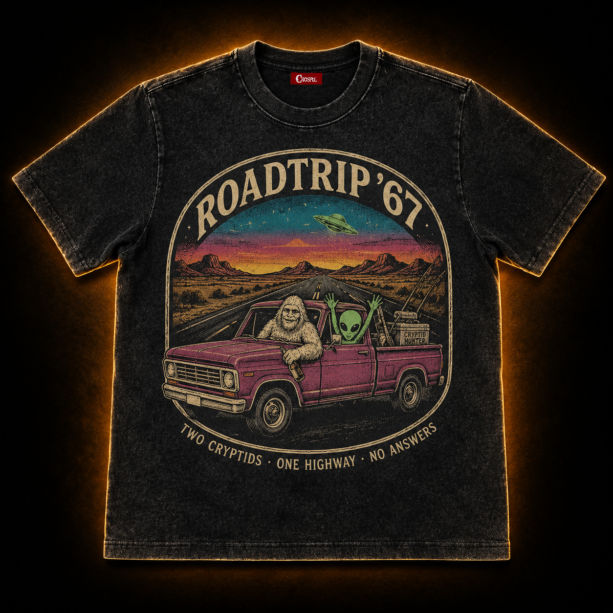 Roadtrip '67 — Two Cryptids One Highway Washed T-Shirt