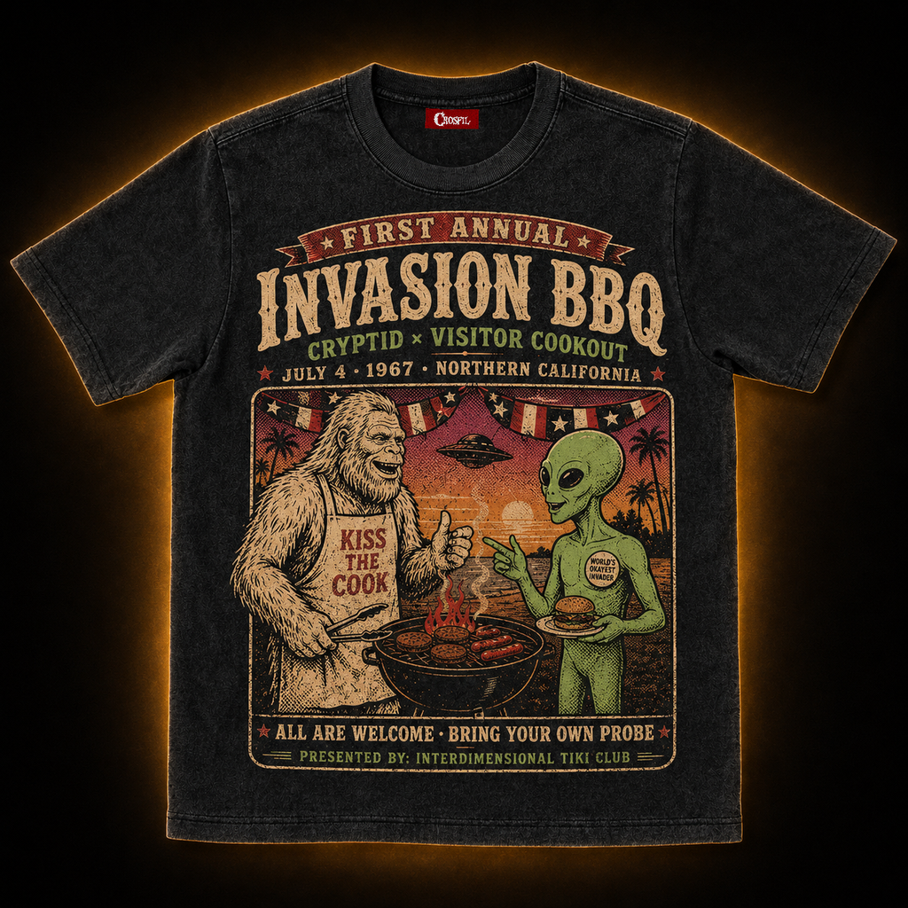 Invasion BBQ '67 — Cryptid Visitor Cookout Washed T-Shirt