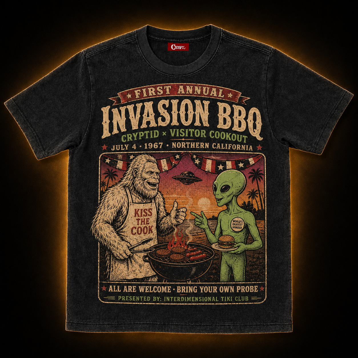 Invasion BBQ '67 — Cryptid Visitor Cookout Washed T-Shirt