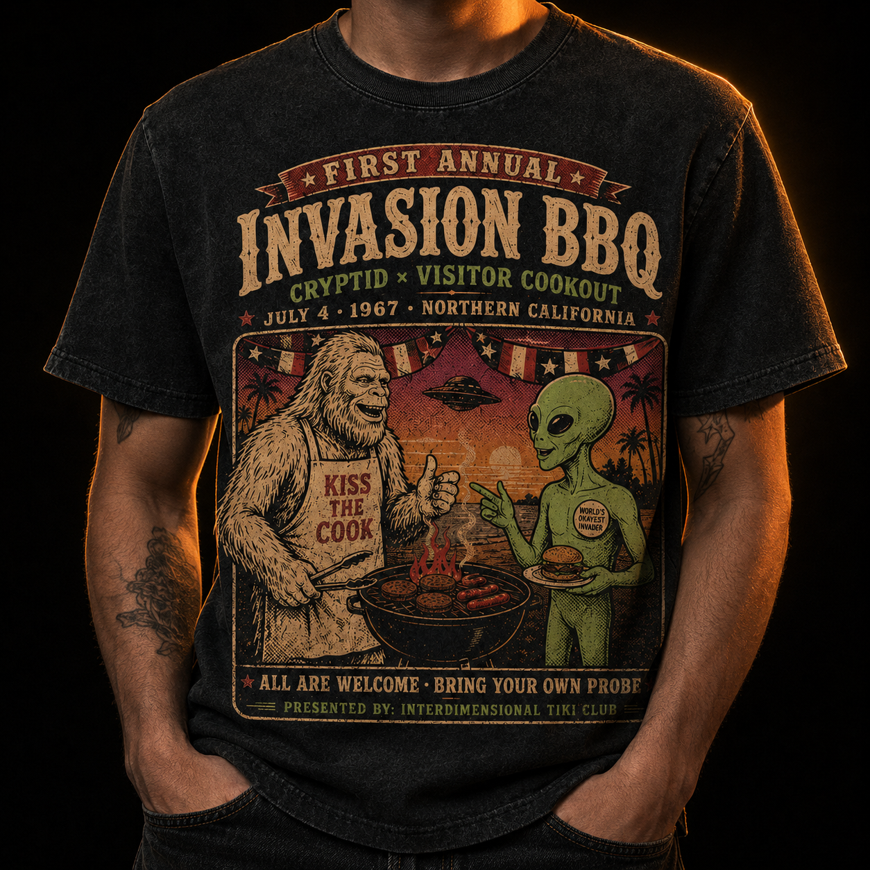 Invasion BBQ '67 — Cryptid Visitor Cookout Washed T-Shirt