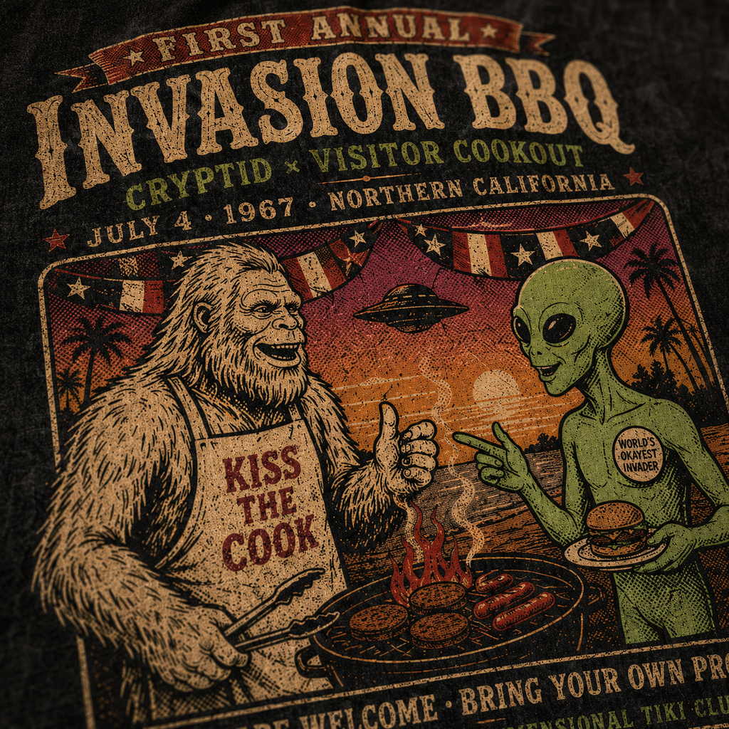 Invasion BBQ '67 — Cryptid Visitor Cookout Washed T-Shirt