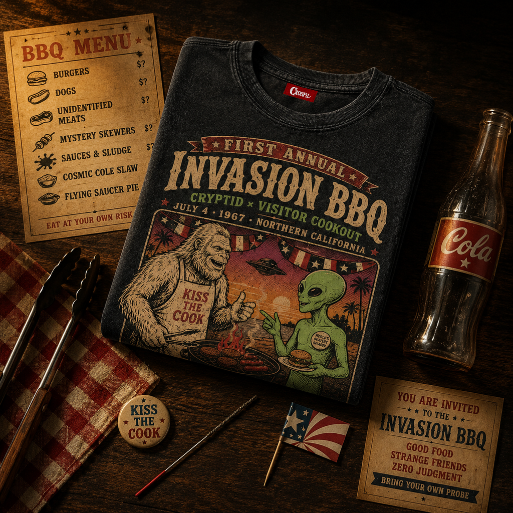 Invasion BBQ '67 — Cryptid Visitor Cookout Washed T-Shirt