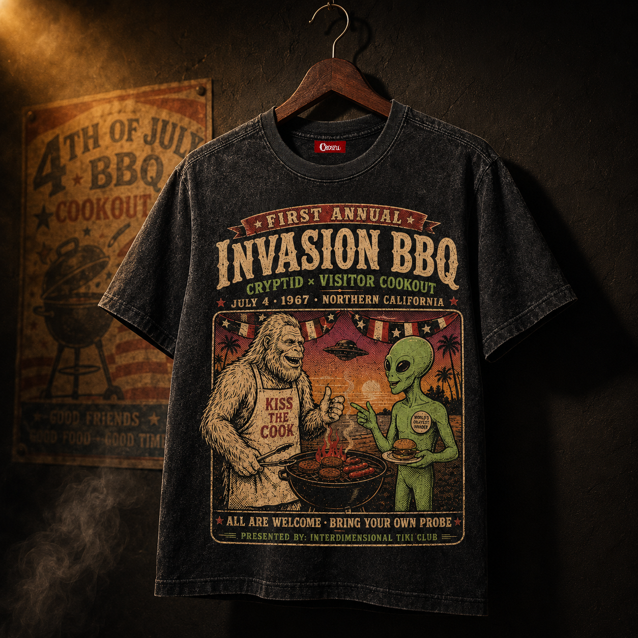 Invasion BBQ '67 — Cryptid Visitor Cookout Washed T-Shirt
