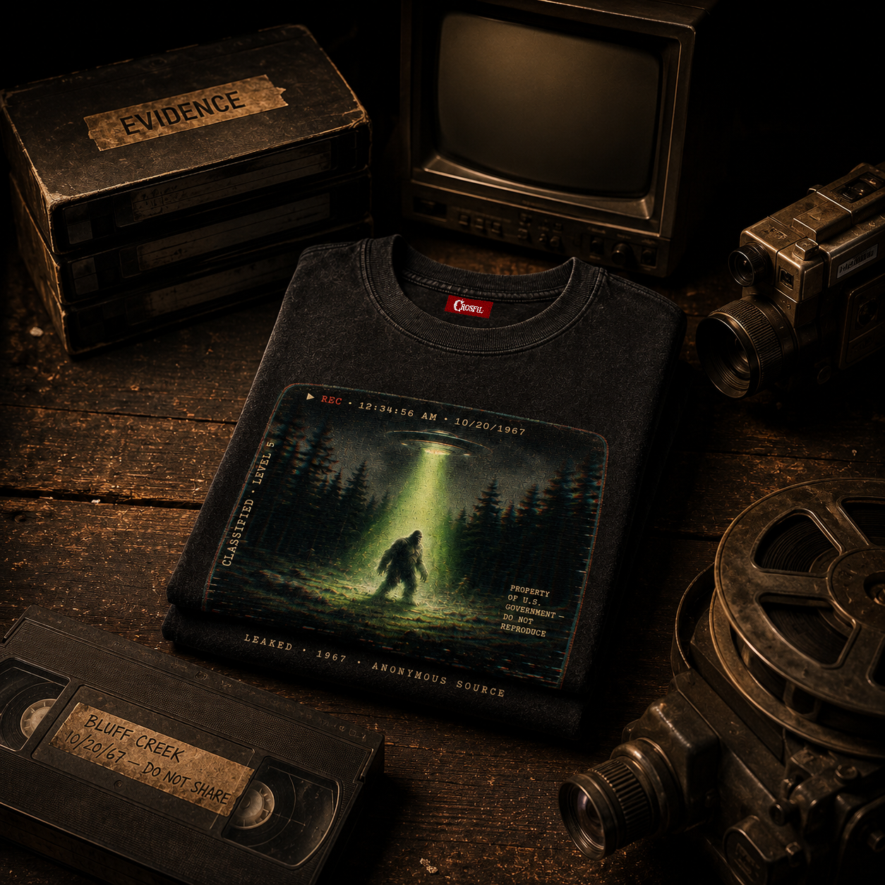 Leaked Footage 1967 — Classified VHS Cryptid Washed T-Shirt