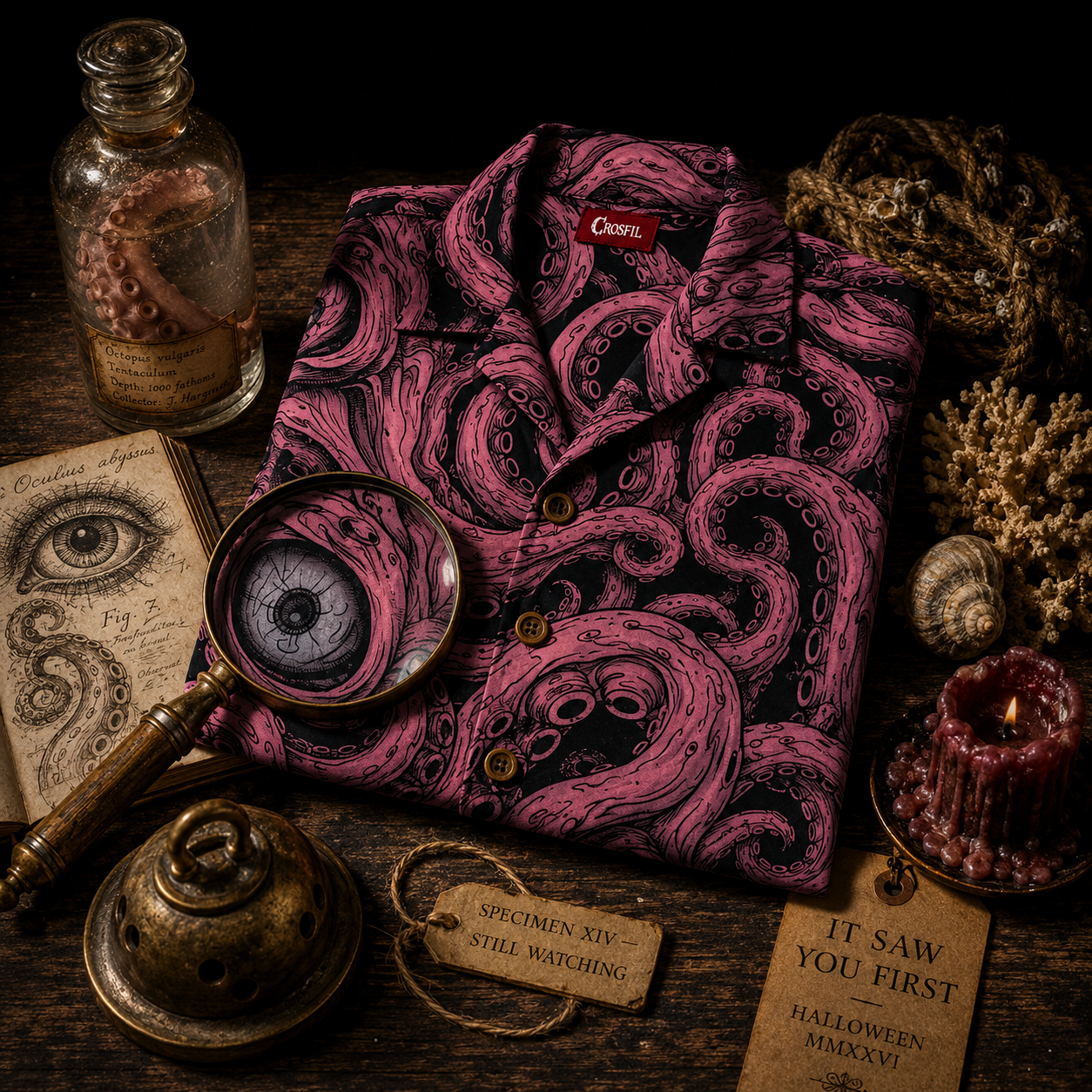 Crosfil Pink Abyss Hawaiian Shirt — Tentacle & Eyes All-Over Print