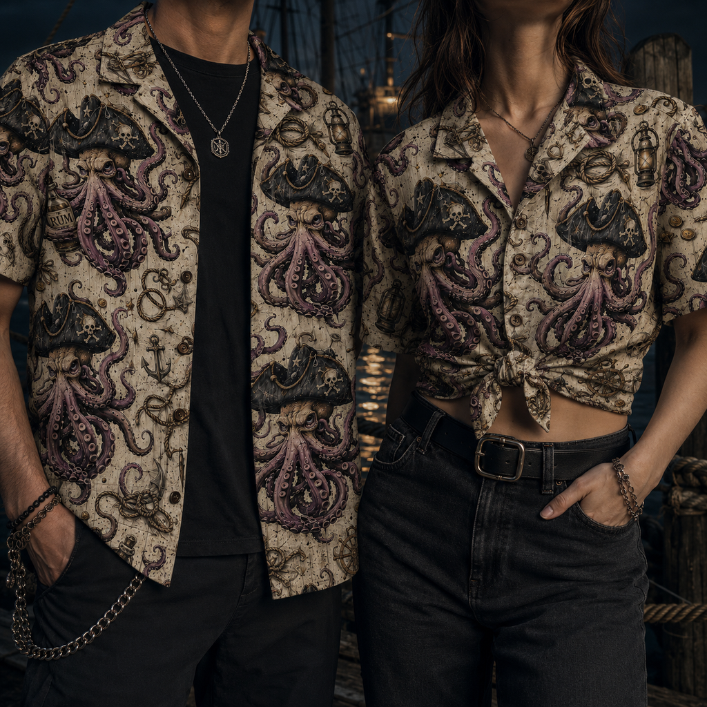 Crosfil Dead Man's Ink Hawaiian Shirt — Pirate Octopus All-Over Print