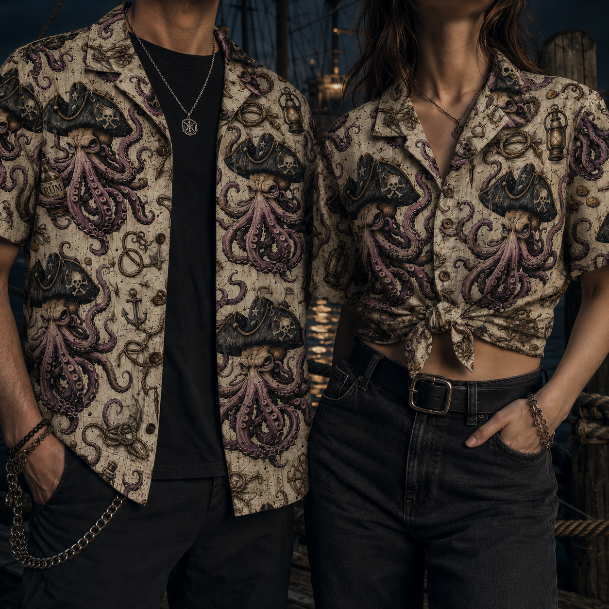 Crosfil Dead Man's Ink Hawaiian Shirt — Pirate Octopus All-Over Print