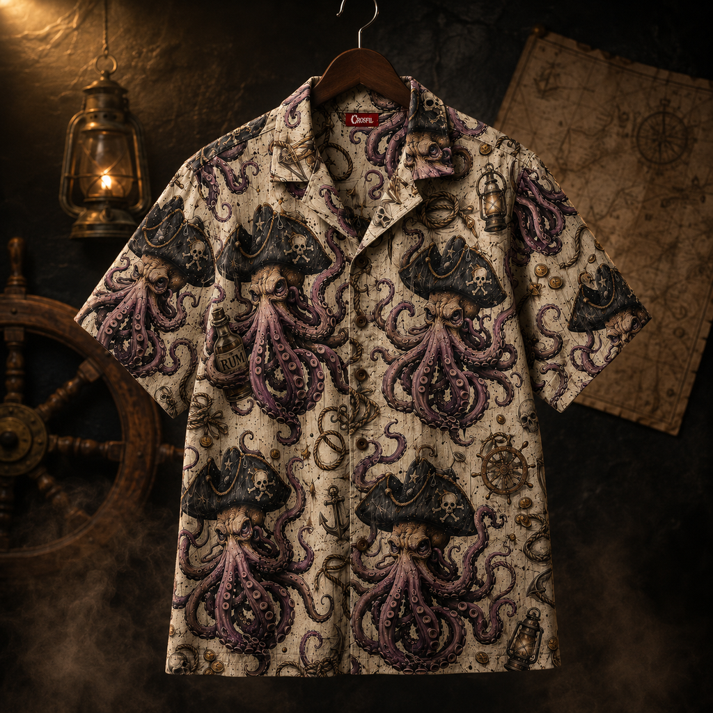 Crosfil Dead Man's Ink Hawaiian Shirt — Pirate Octopus All-Over Print