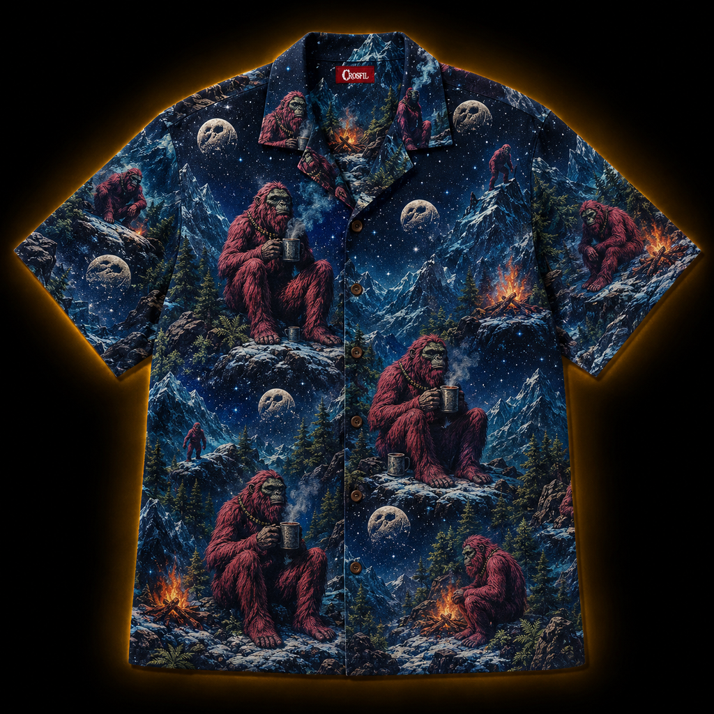 Crosfil Cold Comfort Hawaiian Shirt — Bigfoot Mountain Night Print
