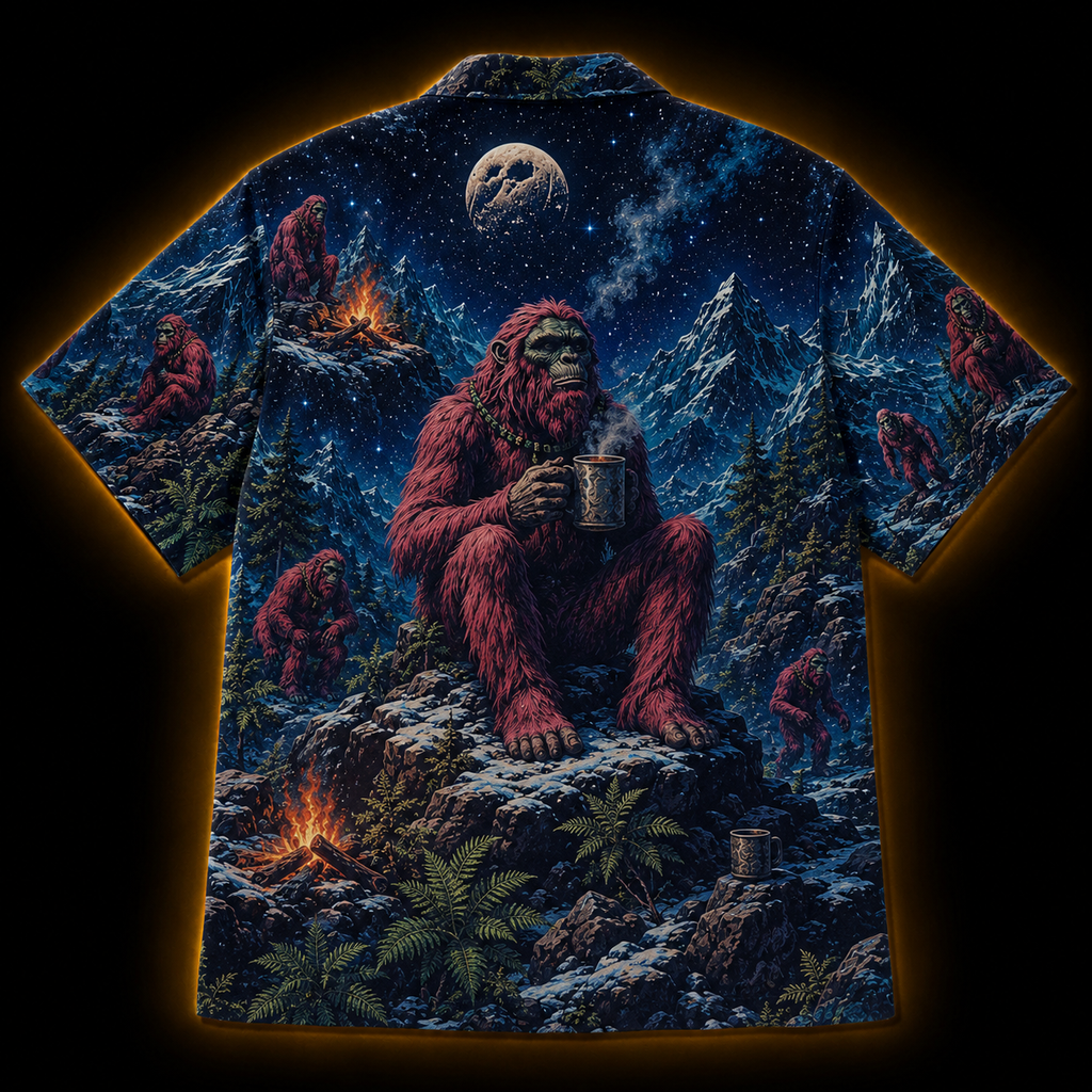 Crosfil Cold Comfort Hawaiian Shirt — Bigfoot Mountain Night Print