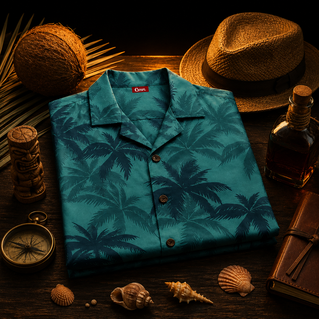 Teal Paradise XIII — Classic Palm Hawaiian Shirt