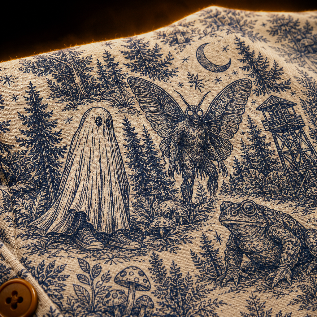 Crosfil Cryptid Toile Hawaiian Shirt — Dark Forest Toile de Jouy Print