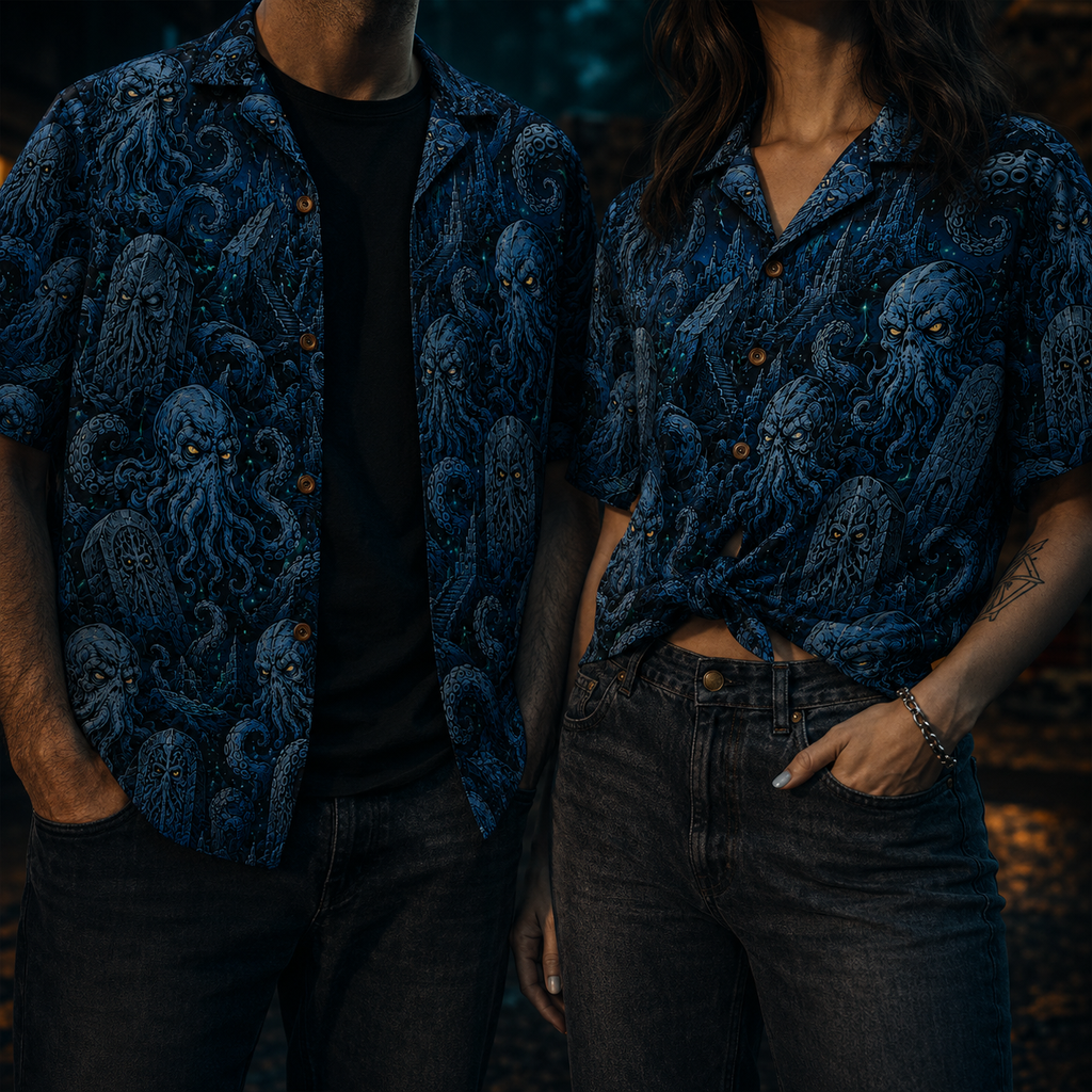 Crosfil Cthulhu Necropolis Hawaiian Shirt — Lovecraft Horror Print