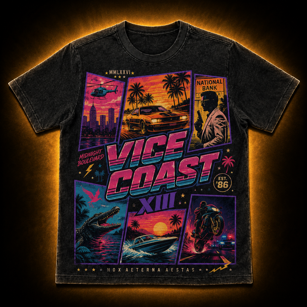 Neon Coast XIII — Midnight Boulevard Poster Washed T-Shirt