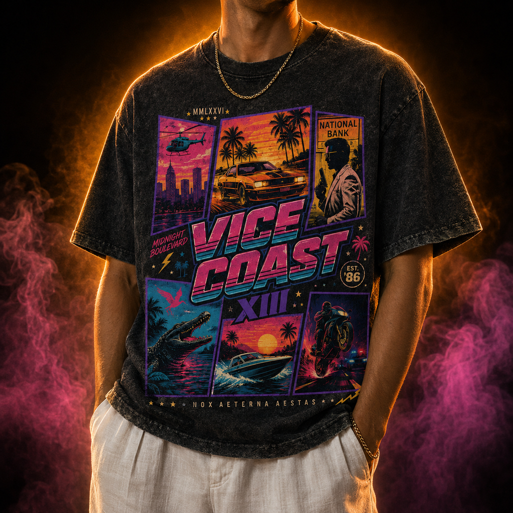 Neon Coast XIII — Midnight Boulevard Poster Washed T-Shirt