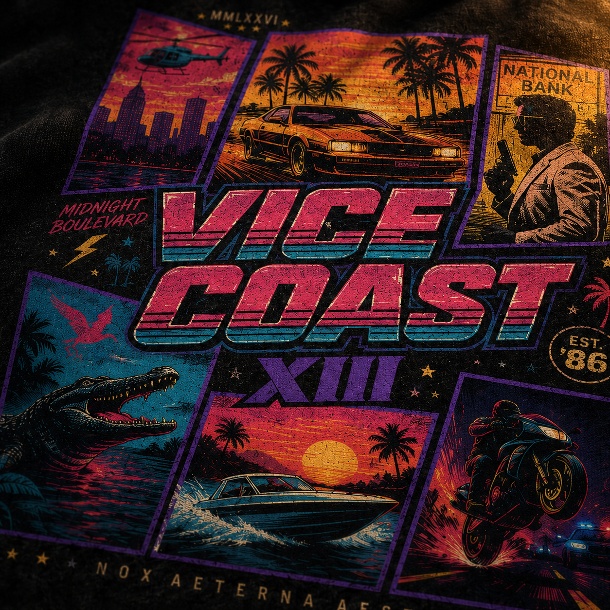 Neon Coast XIII — Midnight Boulevard Poster Washed T-Shirt