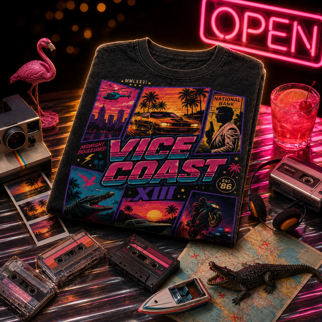 Neon Coast XIII — Midnight Boulevard Poster Washed T-Shirt
