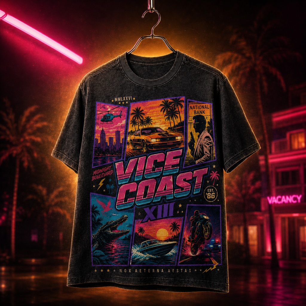 Neon Coast XIII — Midnight Boulevard Poster Washed T-Shirt