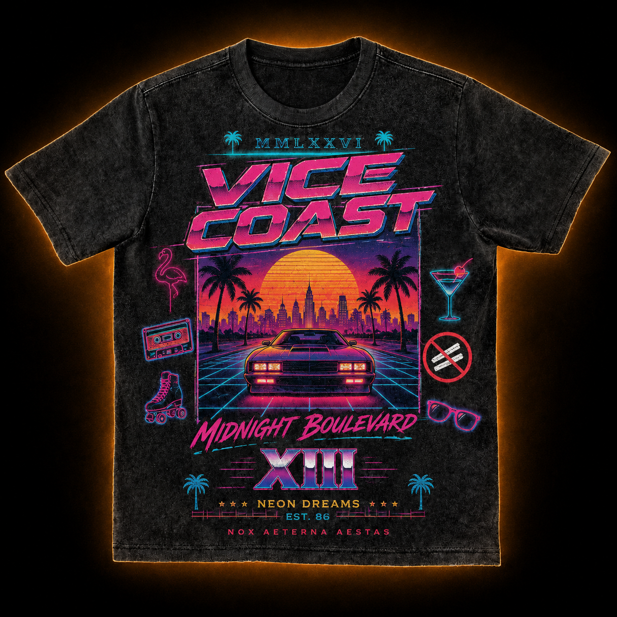 Neon Coast XIII — Midnight Boulevard Movie Poster Washed T-Shirt