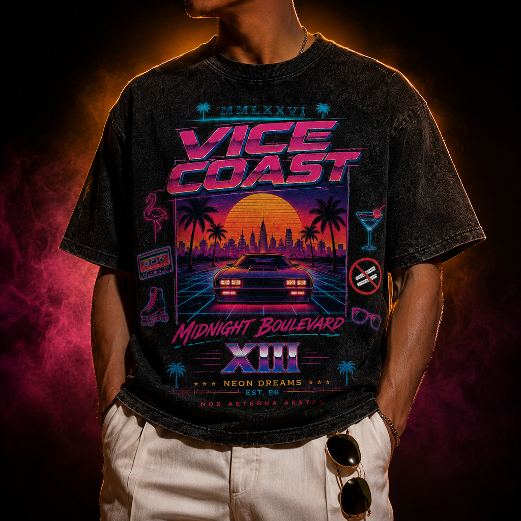 Neon Coast XIII — Midnight Boulevard Movie Poster Washed T-Shirt