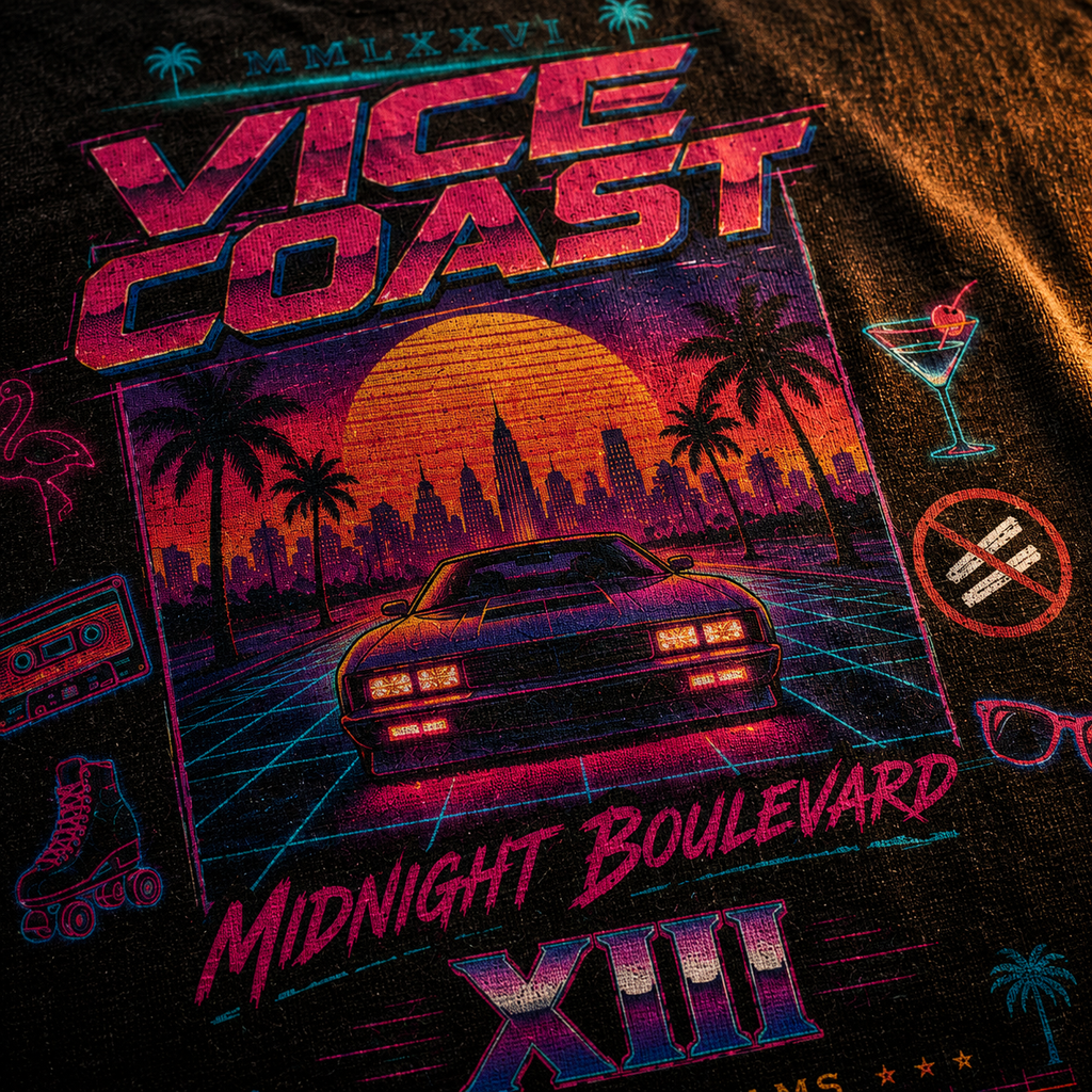 Neon Coast XIII — Midnight Boulevard Movie Poster Washed T-Shirt