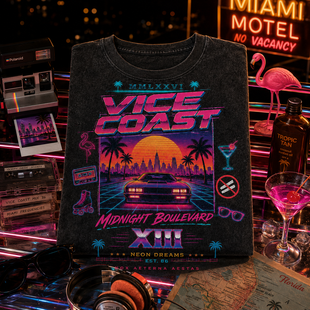 Neon Coast XIII — Midnight Boulevard Movie Poster Washed T-Shirt