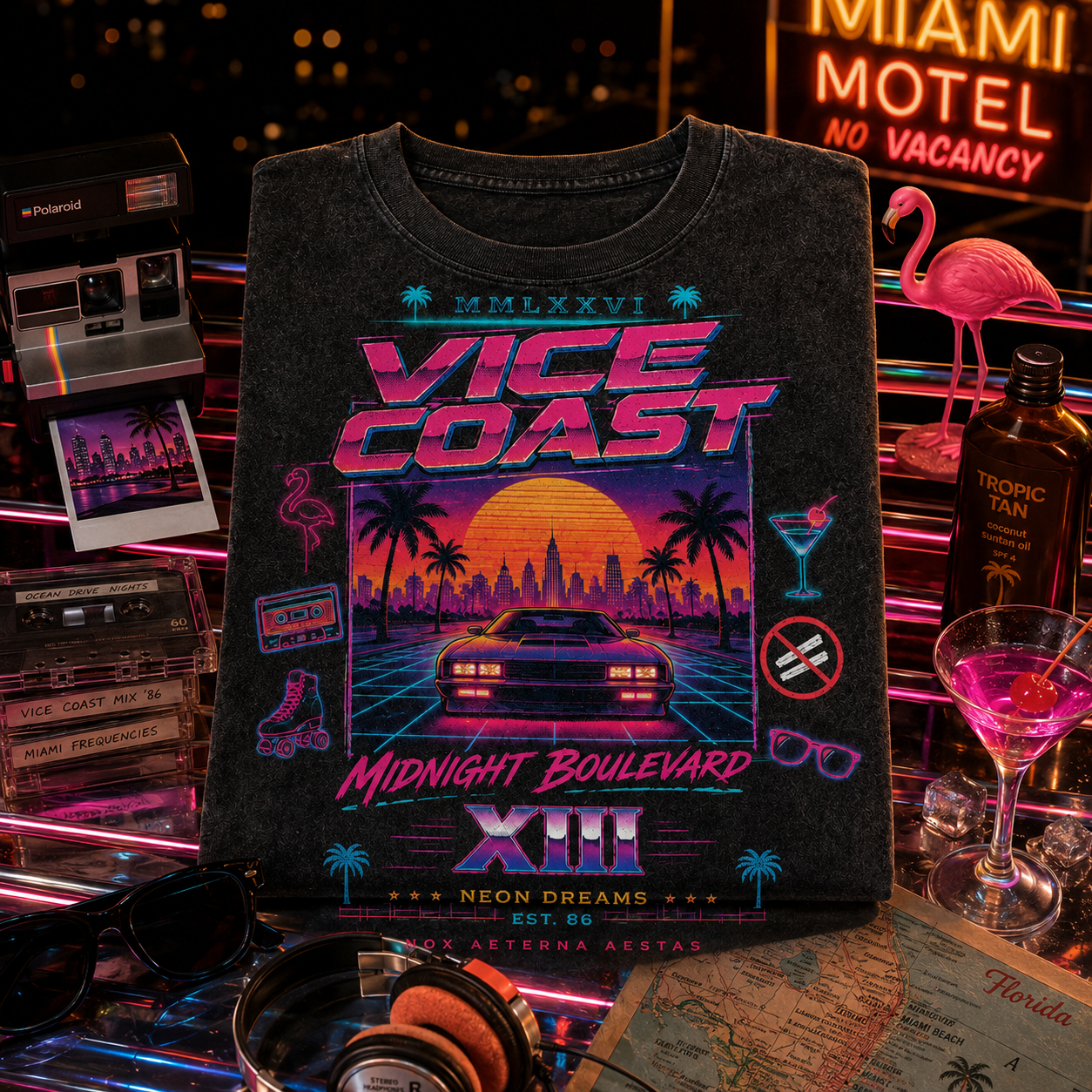 Neon Coast XIII — Midnight Boulevard Movie Poster Washed T-Shirt