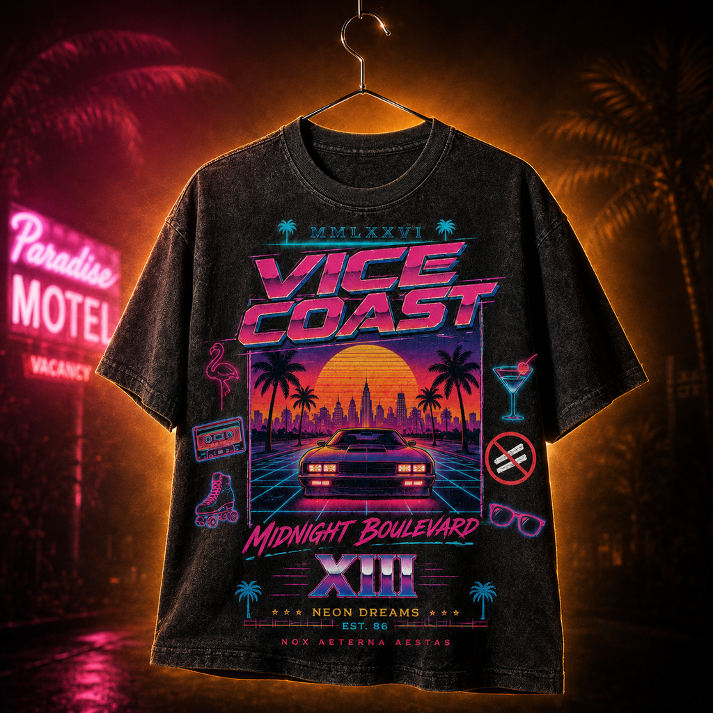 Neon Coast XIII — Midnight Boulevard Movie Poster Washed T-Shirt